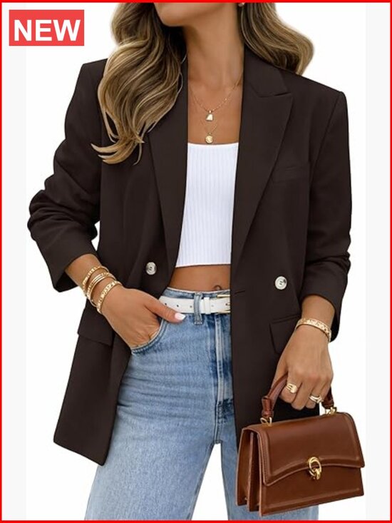 Jackets & Blazers - Open Front Blazer with Pockets - Long Sleeve Lapel Suit Jacket for Women